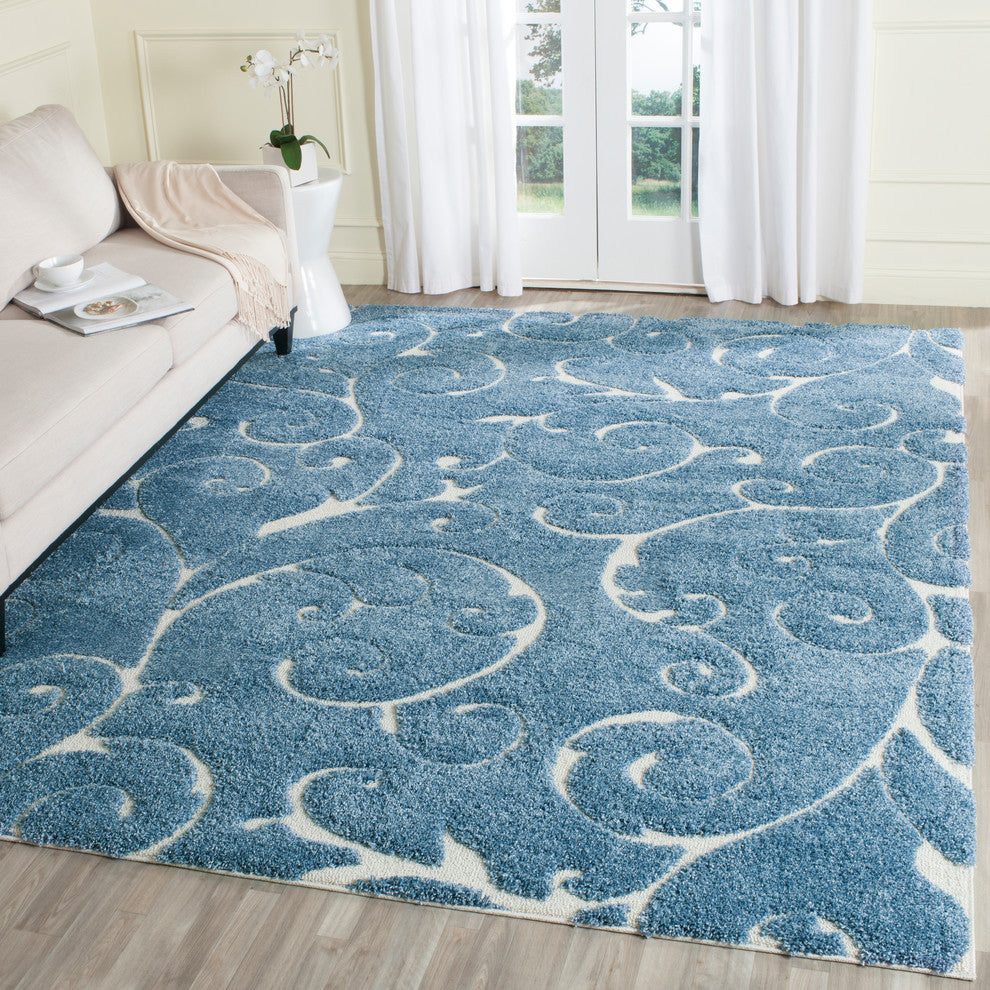 Safavieh Florida Shag Sg455-6011 Rug, Dark Blue/Cream, 8'0" X 10'0"