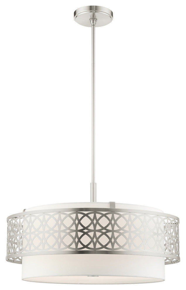 Brushed Nickel Fretwork, Ornamental, Sophisticated Pendant Chandelier