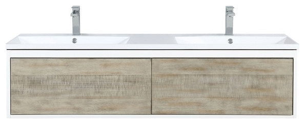 Scopi Modern 60" Rustic Acacia Double Bathroom Vanity, Labaro Rose Gold Faucet