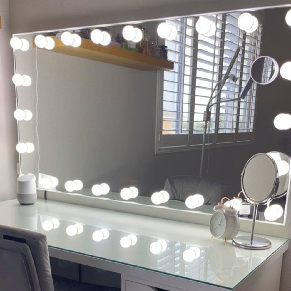 Hollywood Glow Panorama Extra Wide Vanity Mirror, Glossy White, Frosted Led