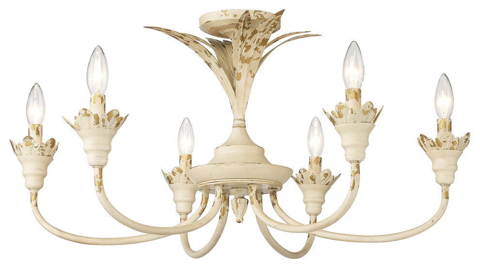 Golden Lighting 0846-6SF Lillianne 6 Light 29"W Semi-Flush - Antique Ivory