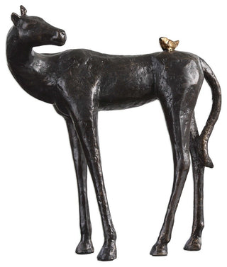 Uttermost Hello Friend Farmhouse Iron Horse Statue in Dark Brown and Bronze