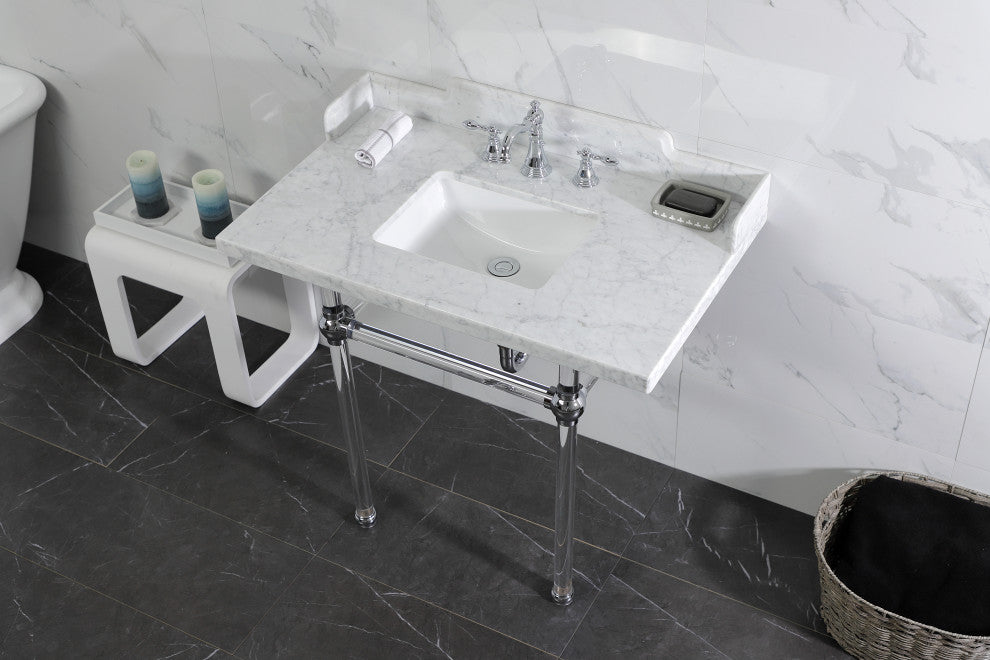 Kingston Brass LMS3630MASQ1 36" Carrara Marble Console Sink, Acrylic Legs