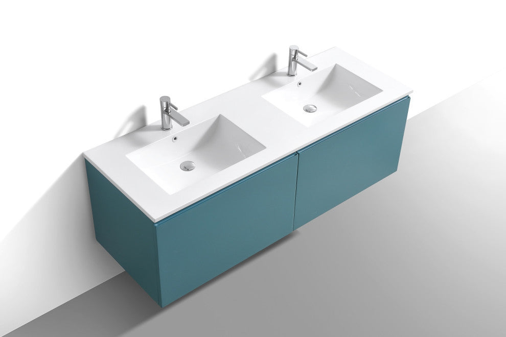 Balli 60'' Double Sink Wall Mount Modern Bathroom Vanity, Teal Green