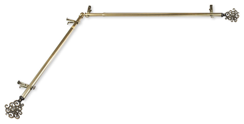 Fabritio 13/16 inch Corner Window Curtain Rod, Antique Brass, 28-48"