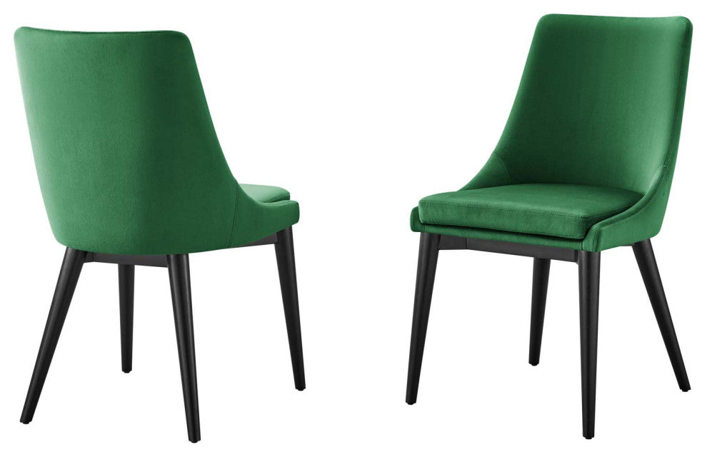 Side Dining Chair, Set of 2, Green, Velvet, Modern, Cafe Bistro Hospitality
