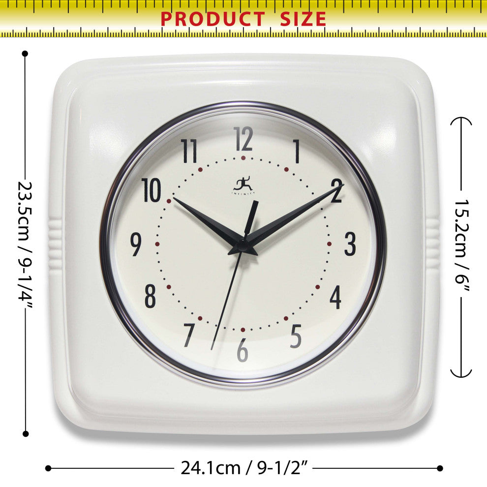 Square Retro Wall Clock, 9.25", White