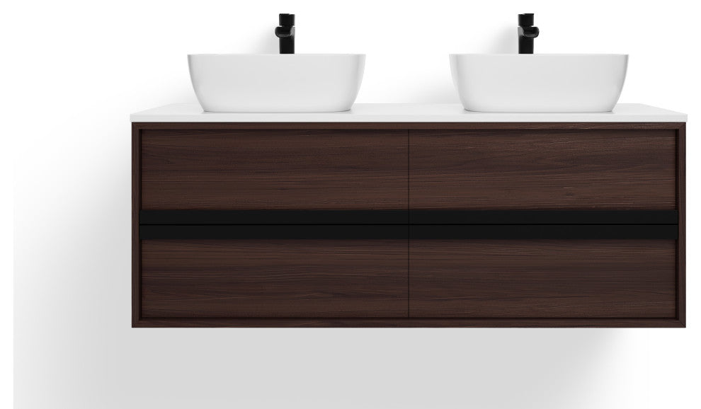 The Hammel Bathroom Vanity, Walnut, 55", Single Sink, Wall Mount