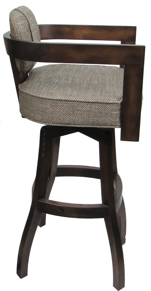 Swivel Wood Bar Stool Kadir Plus on S-Base, Plumley Cocoa - Dark Walnut, 30"