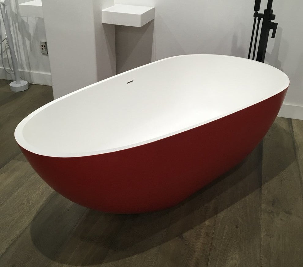 ADM Oval Freestanding Bathtub, Matte Red Exterior/White Interior, 66.9"