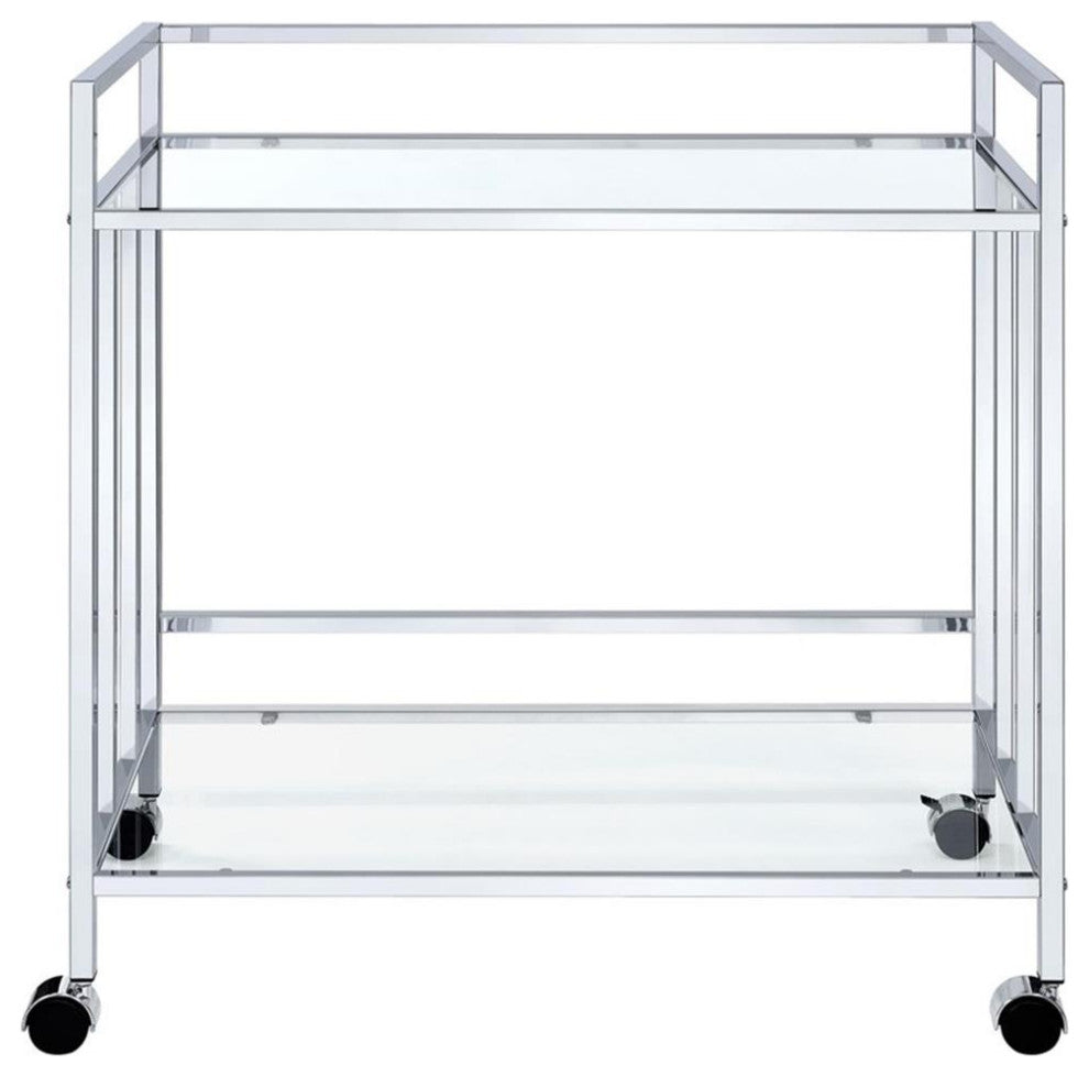 Coaster Cara Contemporary Rectangular Glass Bar Cart in Chrome and Clear
