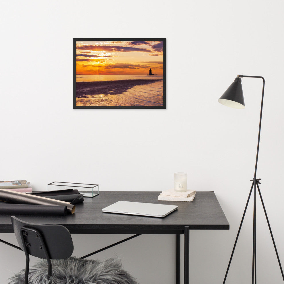 Cape Henlopen at Sunset Coastal Landscape Framed Photo Paper Wall Art Prints, Black, 18" X 24"
