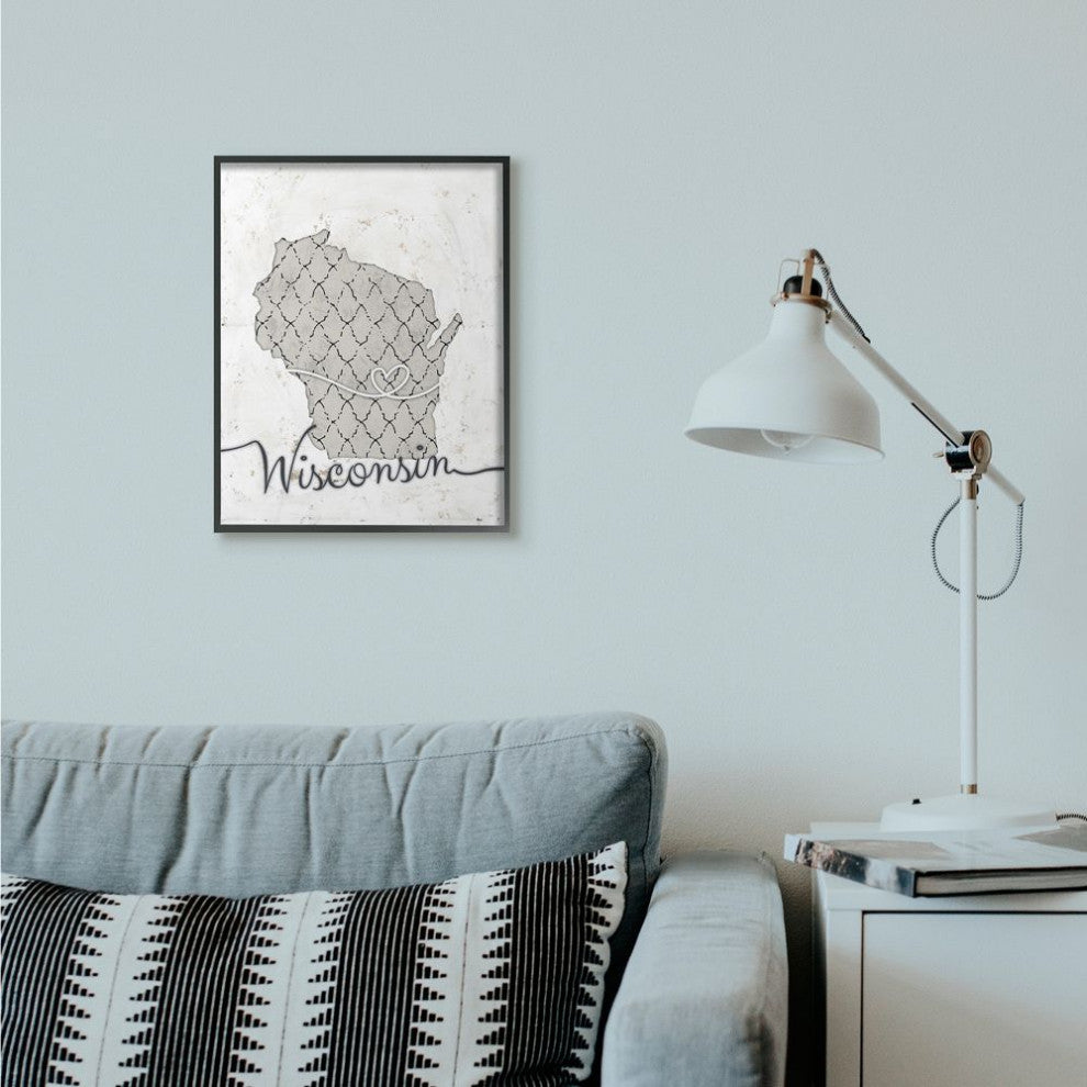Stupell Industries Wisconsin Patterned Grey US State Design, 16 x 20