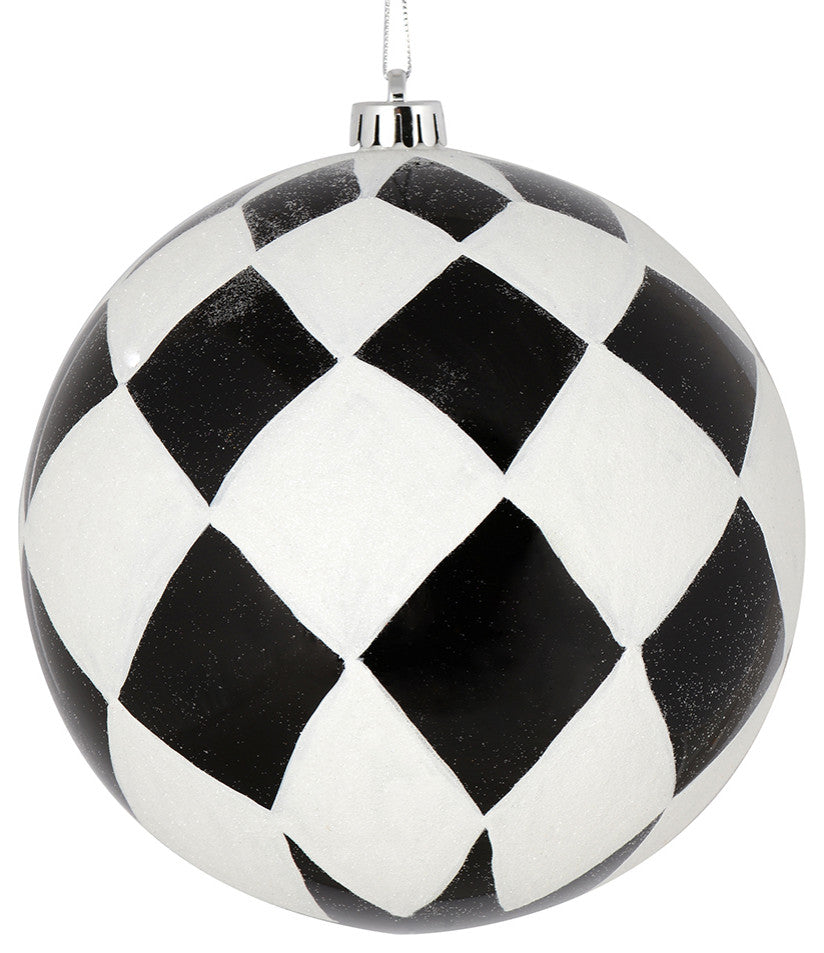 Vickerman N180817 8" Black Ball With White Diamond Glitter Christmas Ornament