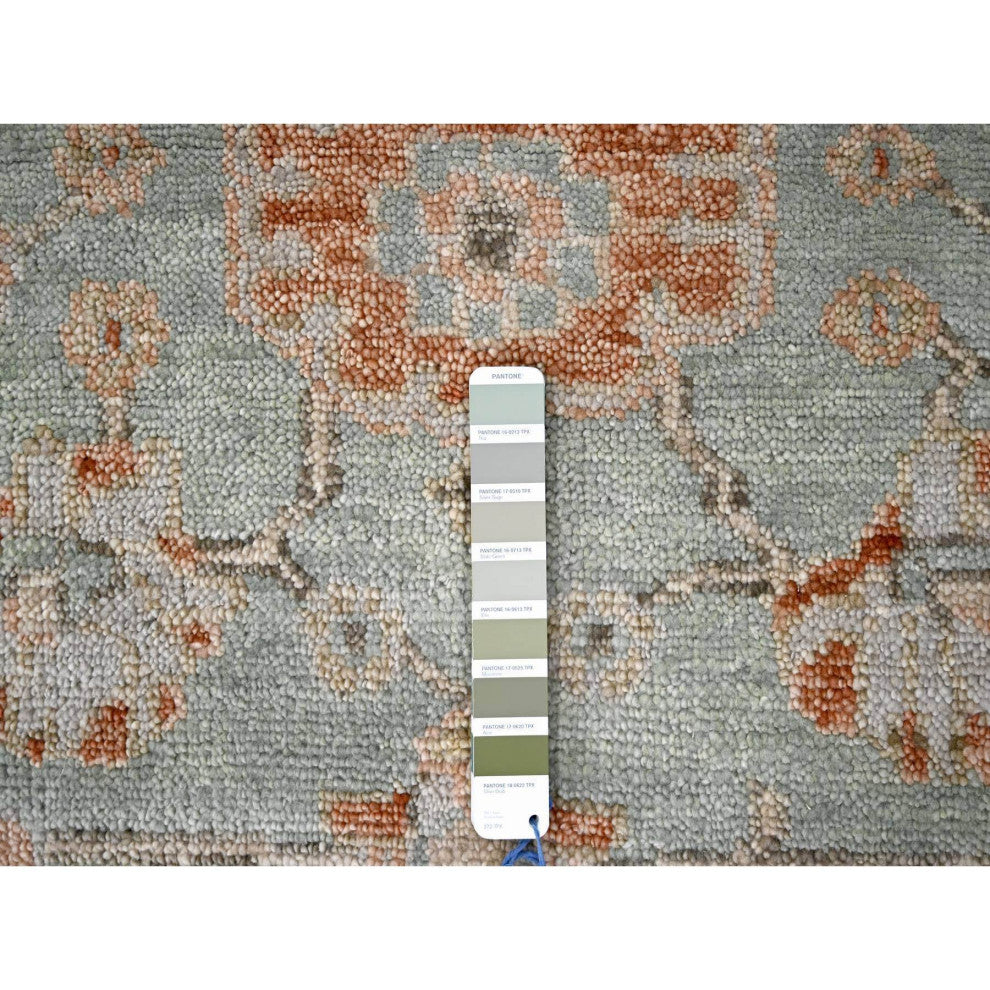 Sage Green Hand Knotted Oushak Design Wool Over Oriental Rug, 11'10"x14'8"