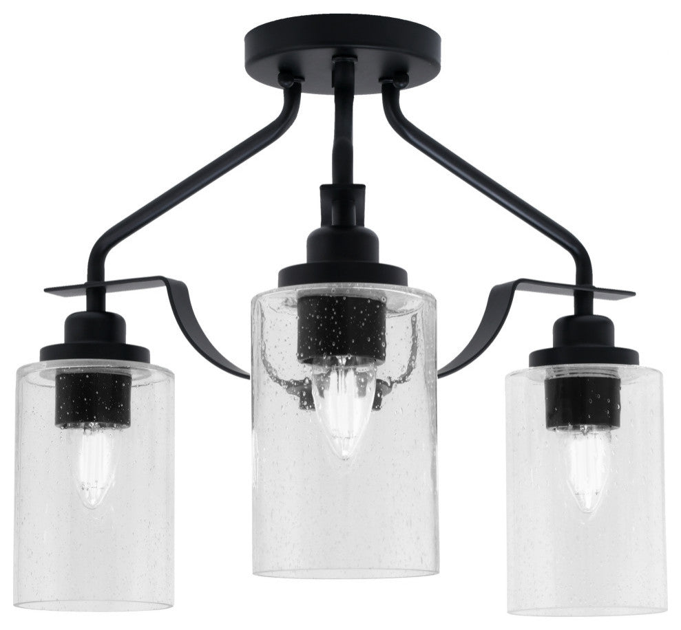 Odyssey 3 Light Semi Flush Mount, Matte Black Finish, 4" Clear Bubble Glass