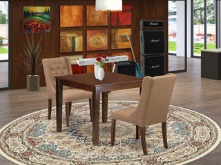 3Pc Dinette Set, 1 Table, 2 Light Sable Upholstered Chairs, Mahogany Finish