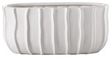 Oval Ceramic Vase with Embossed Line Column Pattern Matte White Finish