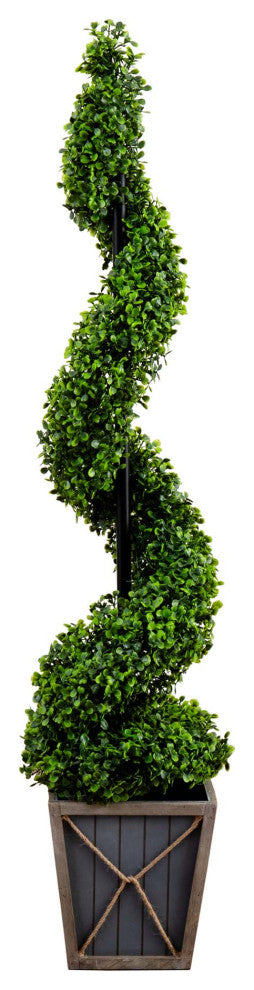 45in. UV Resistant Prelit Artificial Boxwood Spiral Topiary Tree, Planter