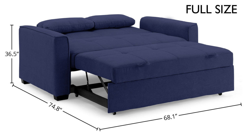 Nantucket Pull-Out Chenille Sleeper Sofa With Accent Pillows, Navy, Full