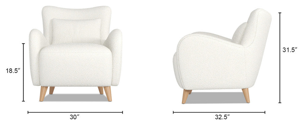 Lune Curved Arm Accent Chair With Lumbar Pillow, Ivory White Boucle