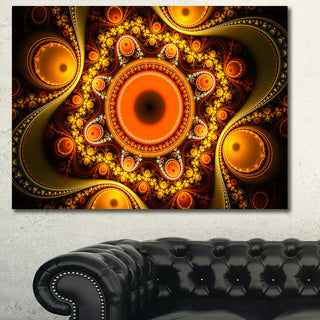 Golden Fractal Pattern with Circles, Oversized Abstract Canvas Art Print, 60x40