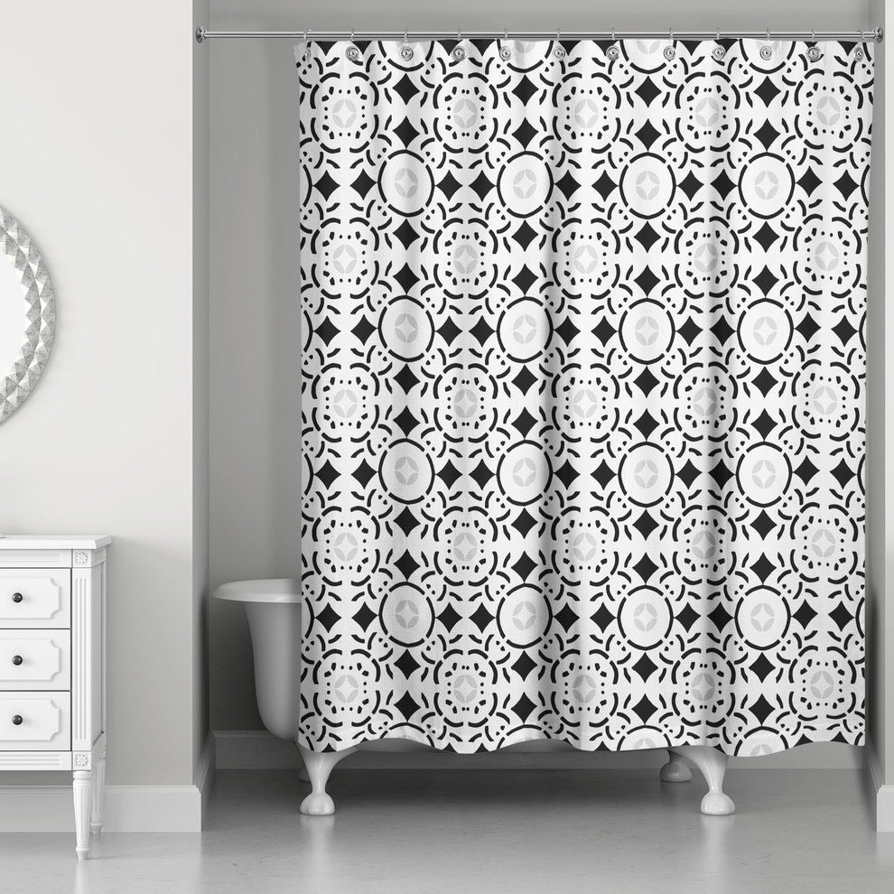 Tile Shower Curtain, Black and White