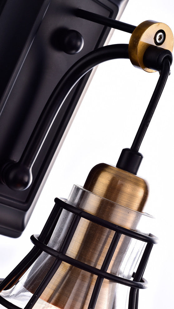 Locke 1-Light Black and Antique Gold Indoor Wall Sconce With Clear Glass