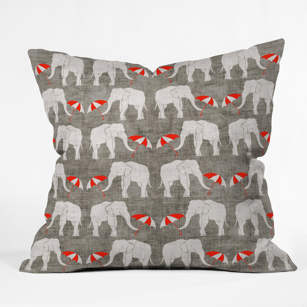 Holli Zollinger Elephant and Umbrella Throw Pillow, 16"x16"