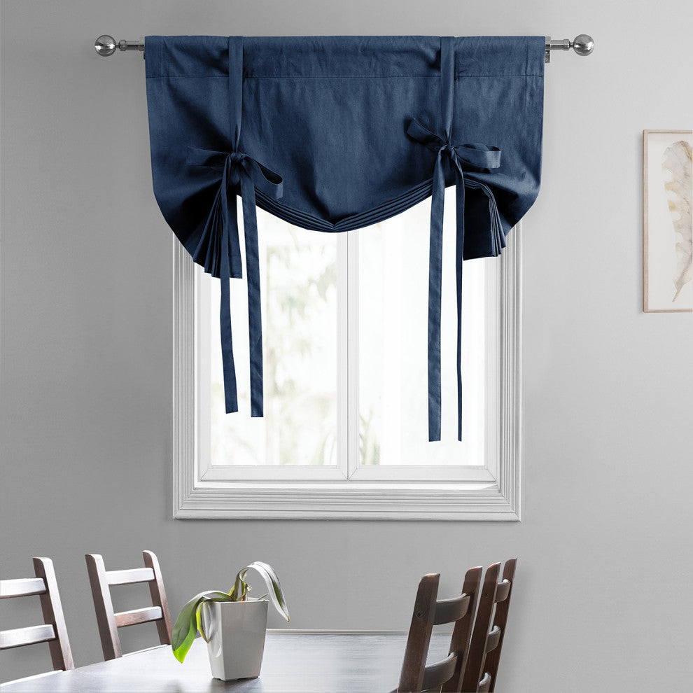 Solid Cotton Tie-Up Window Shade Single Panel, Dark Blue, 46wx63h