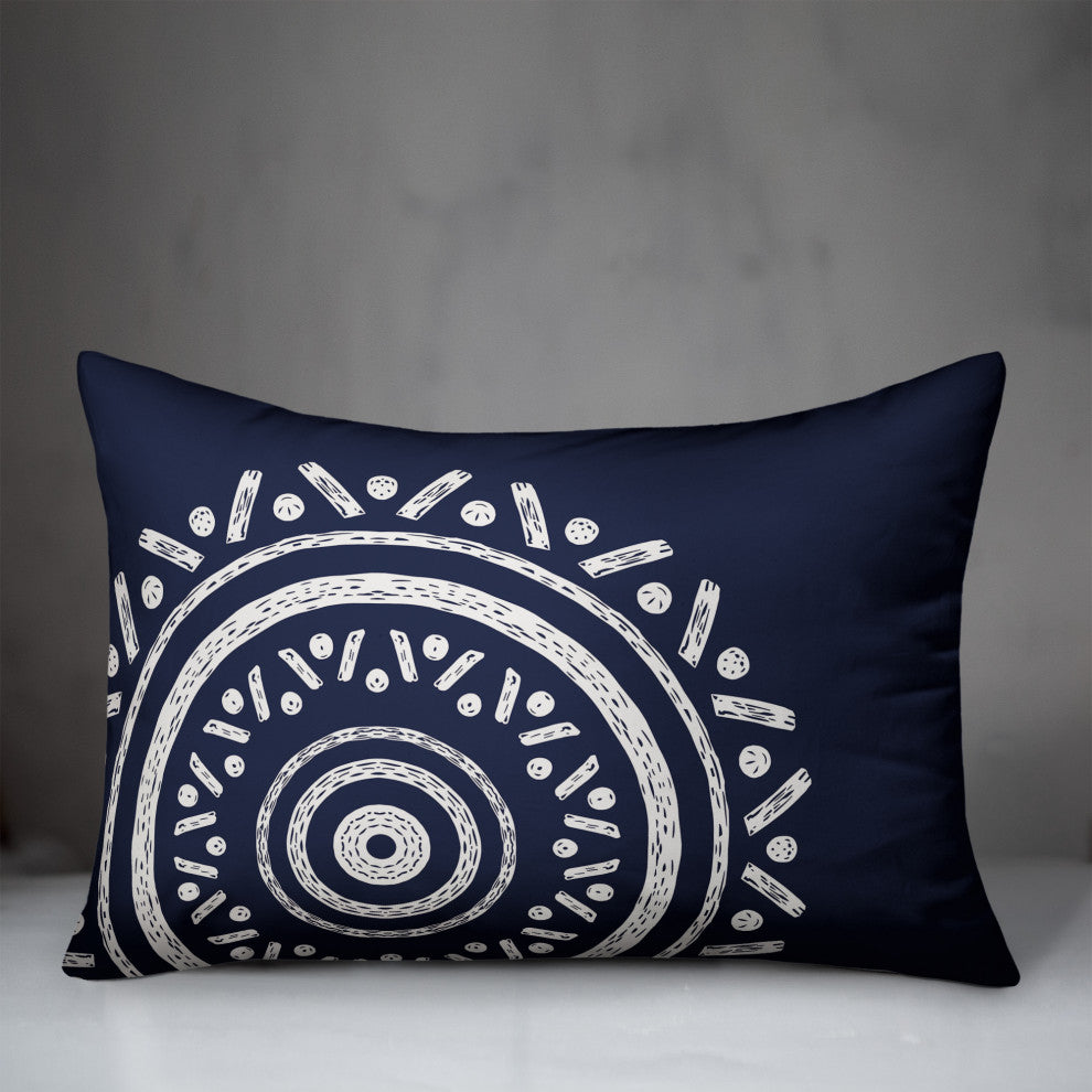 Simple Navy Boho Circle 20x14 Indoor/Outdoor Pillow