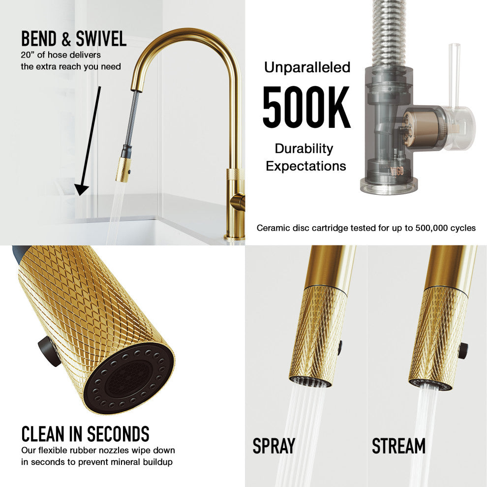 VIGO Bristol 19" H Single Handle Pull-Down Sprayer Kitchen Faucet, Matte Brushed Gold, Without Extras