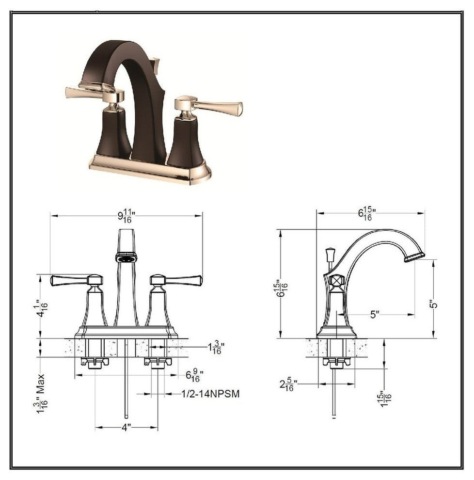 Ucore Bridjet 4" Spread Two Handle Bathroom Faucet