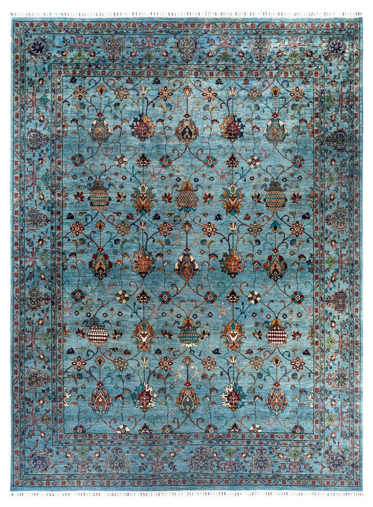 Tribal One-of-a-Kind Hand-Knotted Area Rug Light Blue, 9' 0" x 11' 10"