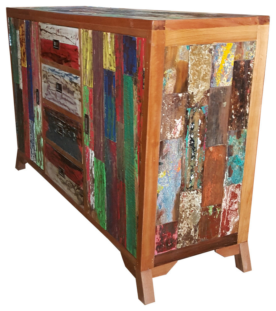 Marina Del Rey Recycled Teak Wood Cone Shaped Linen Cabinet, 75wx41h"