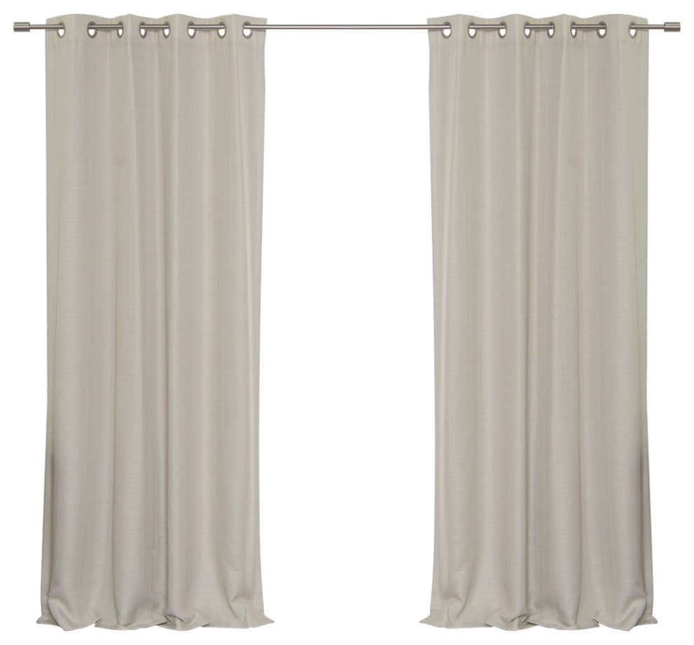 Woven Faux Linen Grommet Curtains with Blackout Lining, Ivory, 52"x84"