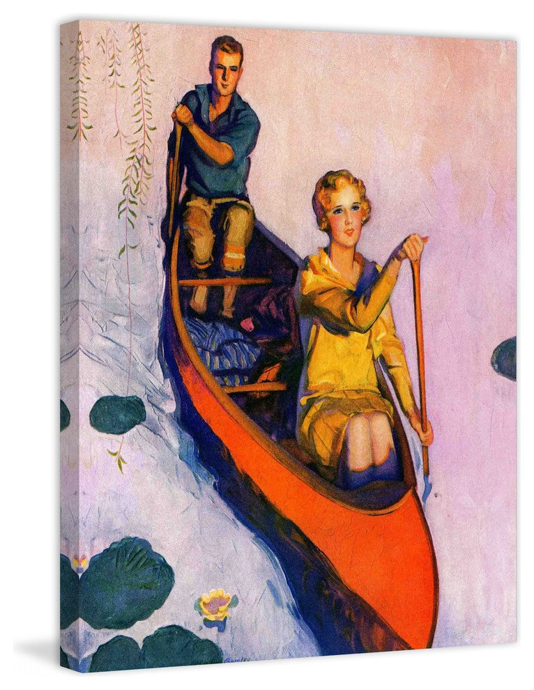 "Couple Paddling Canoe" Painting Print on Canvas by McClelland Barclay