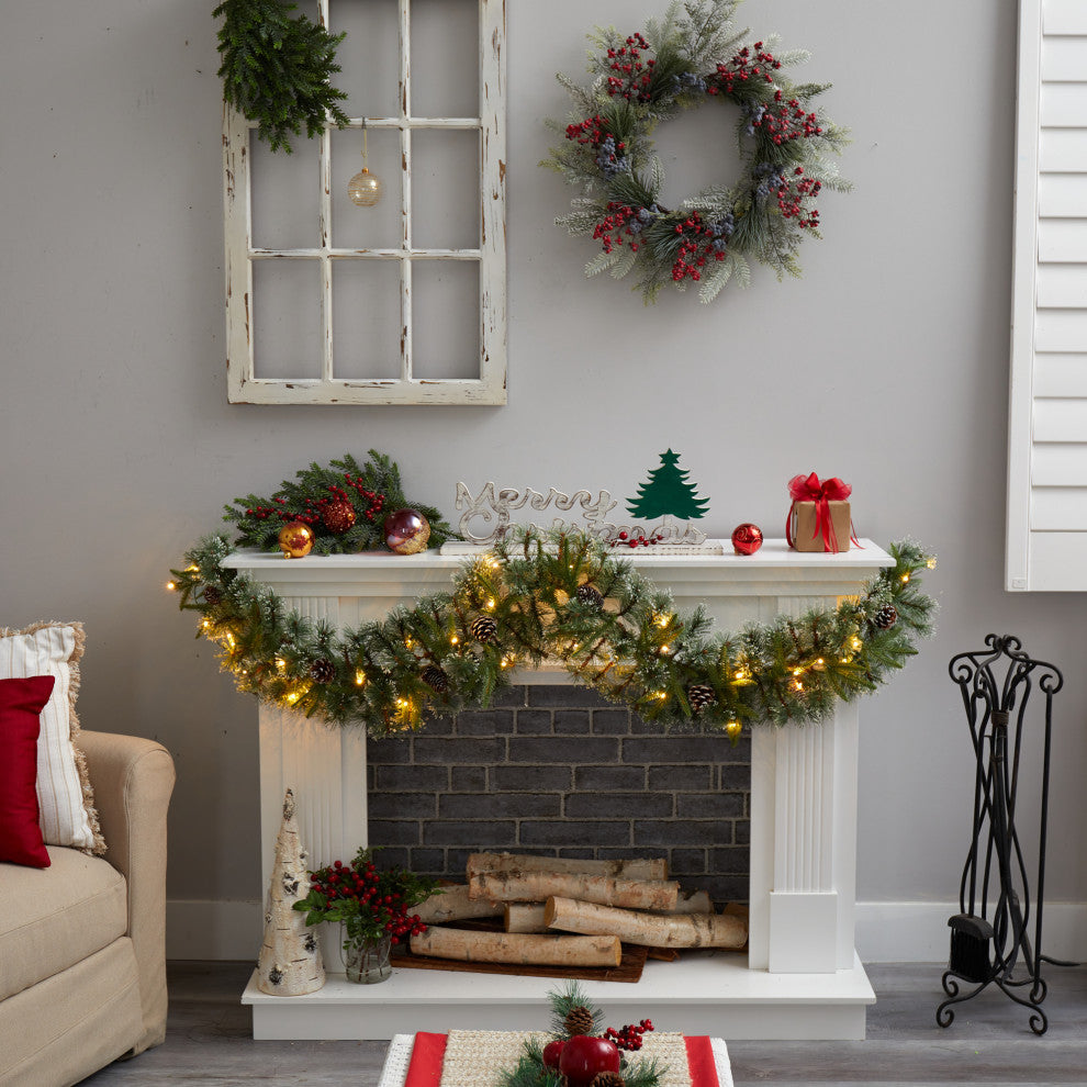 6' Snow Tipped Christmas Artificial Garland With 35 Clear LED Lights/Pine Cones