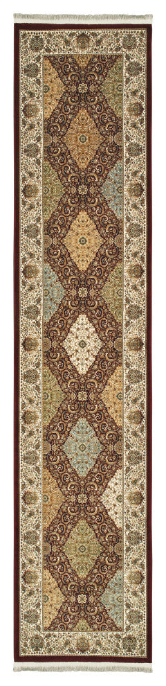 Mackenzie Panel Medallions Red/ Multi Fringed Area Rug, 2'3"X10'