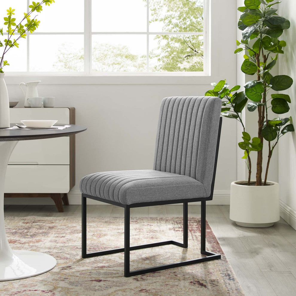 Tufted Side Dining Chair, Set of 2, Fabric, Metal, Gray, Modern, Bistro
