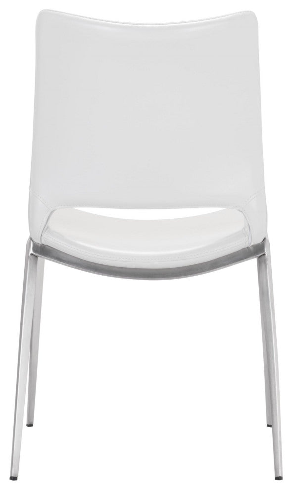 Dining Chair, Set of 2, Faux Vinyl Leather, Steel, White, Silver, Cafe Bistro
