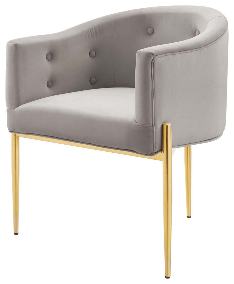 Tufted Accent Chair, Set of 2, Velvet, Metal, Gray, Modern, Lounge