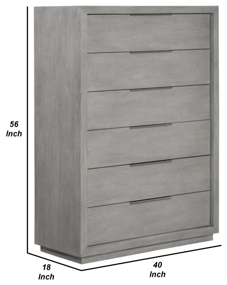Benzara BM273434 Modern Acacia Wood 6 Drawer Tall Dresser Chest, Heather Gray