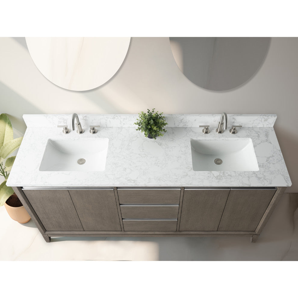 Vanity Art Bathroom Vanity With Sink, Driftwood Gray, 72" Double