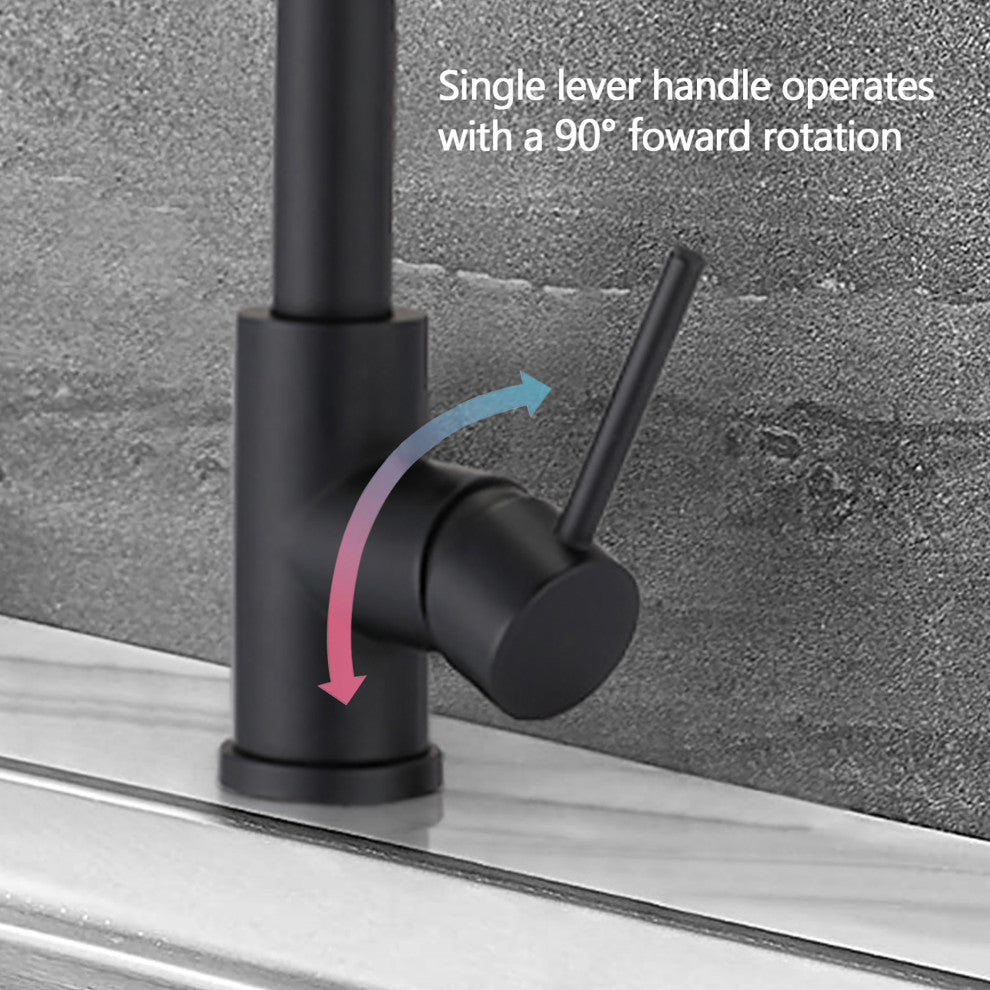 Single Handle Deck Mounted High Arc Pull Down Kitchen Faucet with Sprayer, Matte