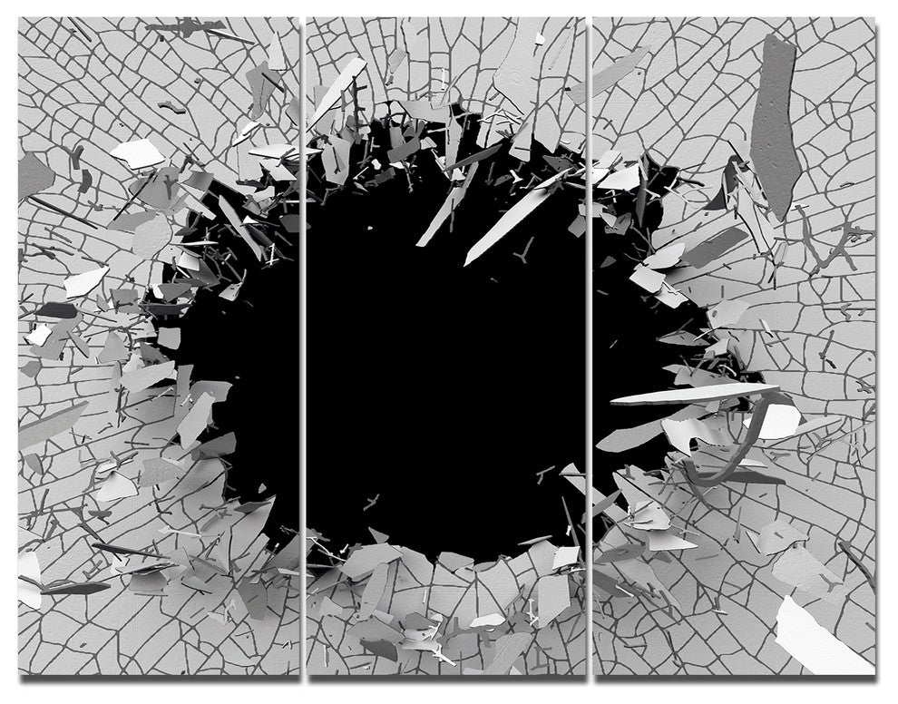 Abstract Broken Wall 3D Design, Abstract Canvas Wall Art, 36x28, 3 Panels