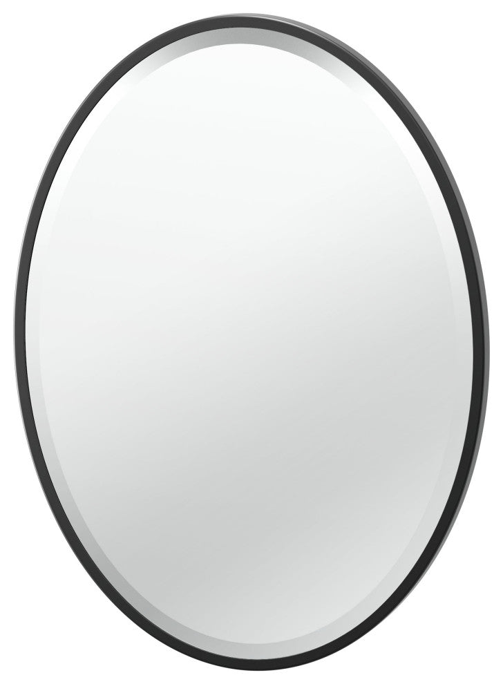 Flush Mount Framed Oval Wall Mirror, Matte Black, 27.5
