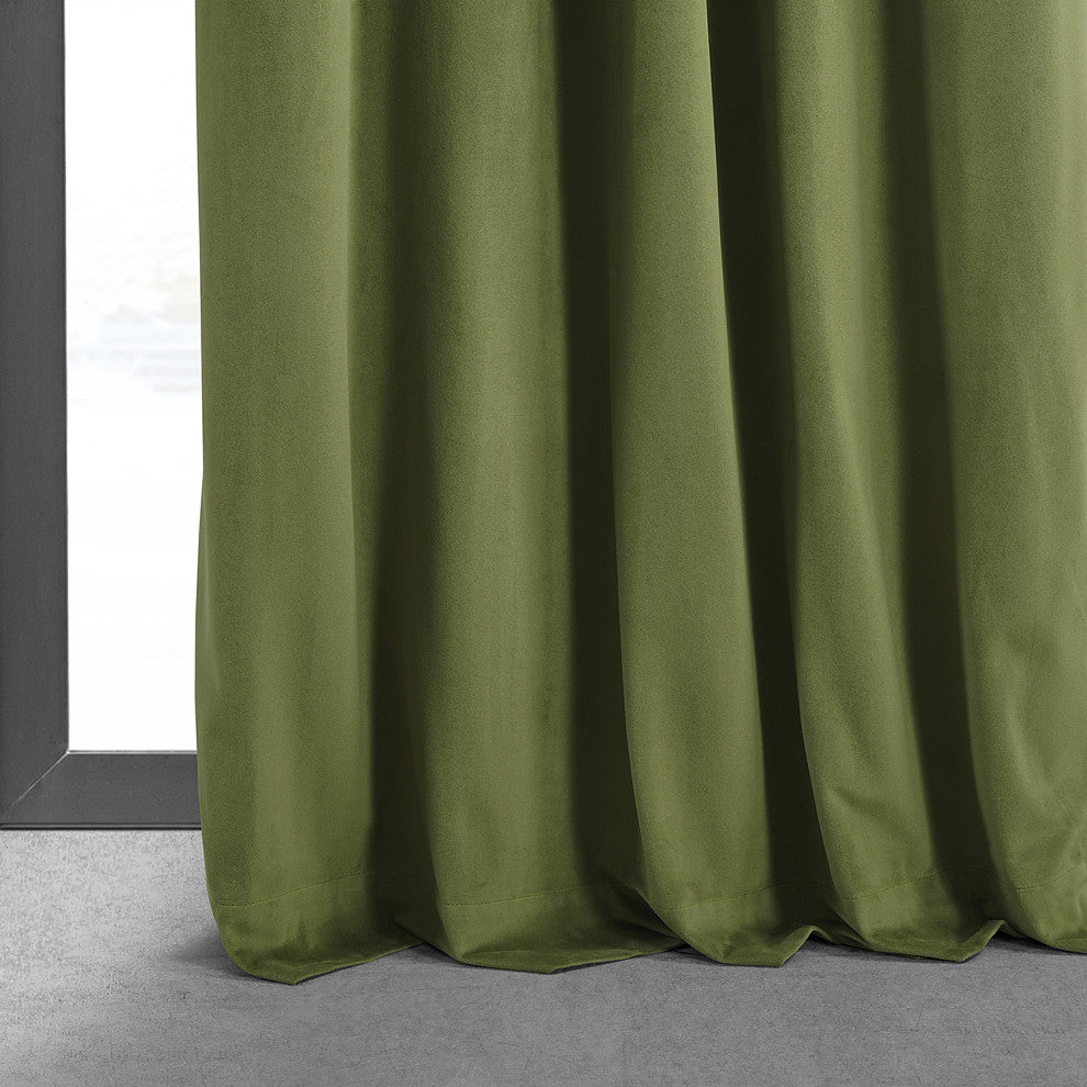 Signature Blackout Velvet Curtain Single Panel, Basque Green, 50"x108"