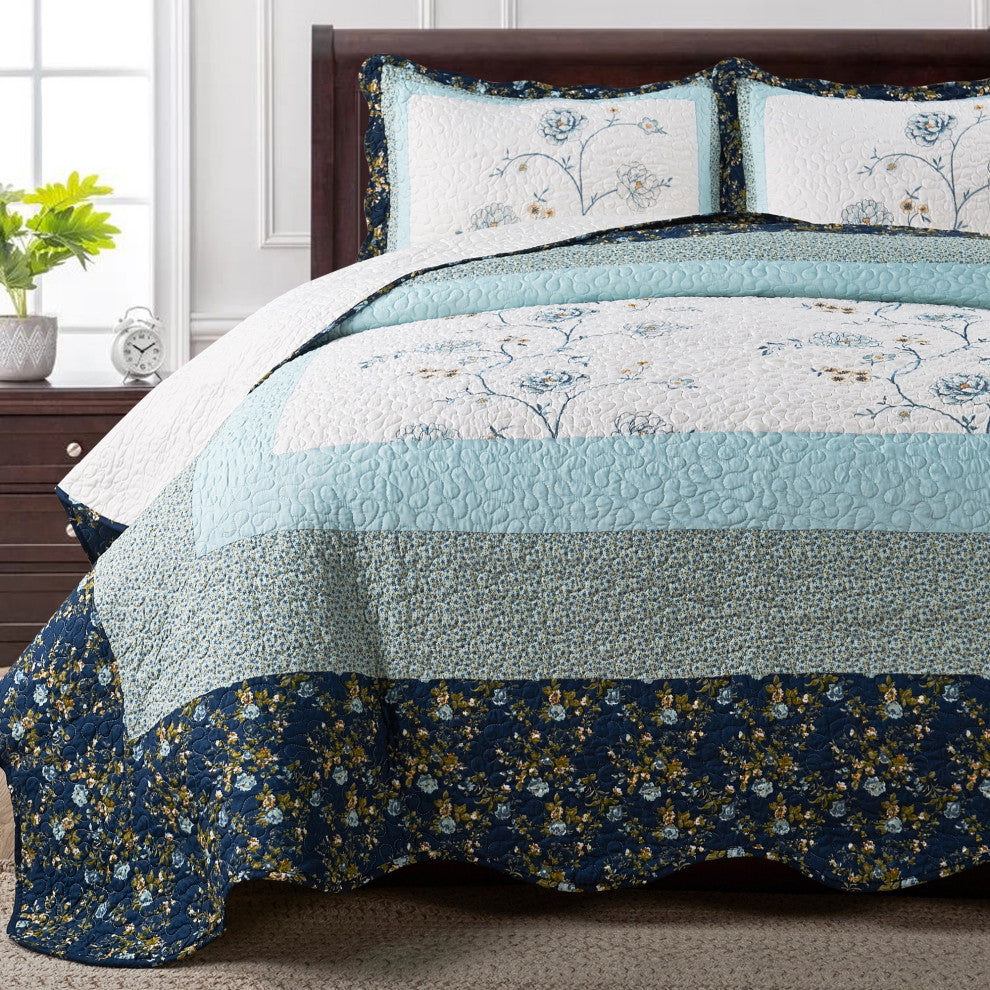 Serenta Dorset 3-Piece Bed Spread Coverlet Set, Blue, King, 102"x90"