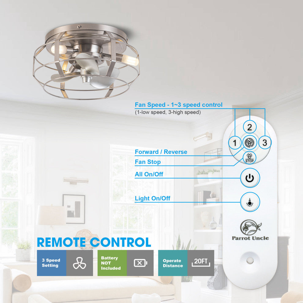 12 in Satin Nickel Hallway Flush Mount Ceiling Fan with Light Kit and Remote